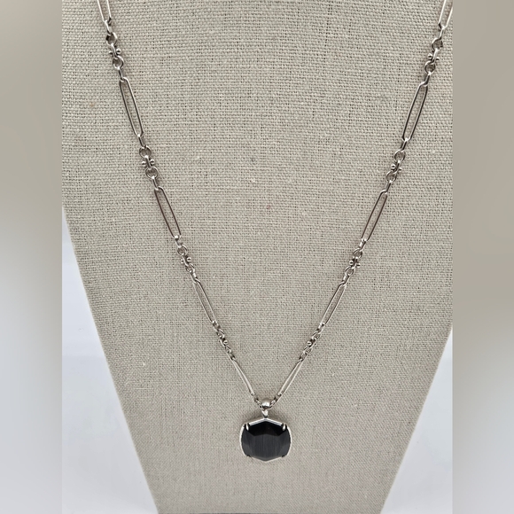 KENDRA SCOTT Silver Chain Long Necklace w/ Onyx Pendant - Picture 2 of 7